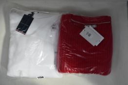 An as new Tommy Hilfiger rib open neck sweater (L) and Basic Flag hoodie (XL).