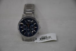 A men's as new Emporio Armani AR2448 stainless steel blue dial chronograph watch (No box).