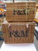One large and one medium Fortnum & Masons wicker Hamper/picnic baskets with leather straps.