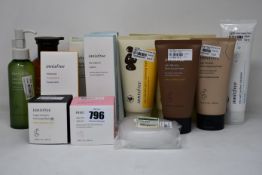 Sixteen assorted Innisfree beauty products to include calming shampoo, JeJu volcanic pore/scrub