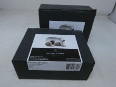 Two boxed as new Georg Jensen Moneyphant with Twins (Stainless steel & Oak Wood).