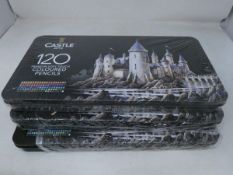 Three as new Castle Arts 120 premium soft touch coloured pencils.