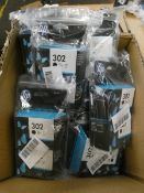 Twenty packs of two HP 302 black ink cartridges.