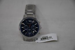 A men's as new Emporio Armani AR2448 stainless steel blue dial chronograph watch (No box).