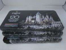 Three as new Castle Arts 120 premium soft touch coloured pencils.