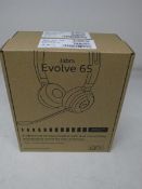 Two boxed as new Jabra Evolve 65 stereo on-ear Microsoft certified headsets.