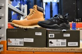 A pair of Timberland Madbury sneakers (UK 9) and Timberland Radford boots (UK 9.5).