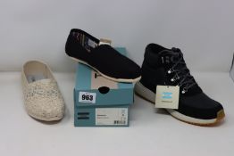 Eight pairs of as new Toms footwear; four pairs of Classic slip-on's (Women's UK 5.5, 6, 7 and
