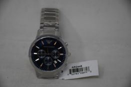 A men's as new Emporio Armani AR2448 stainless steel blue dial chronograph watch (No box).