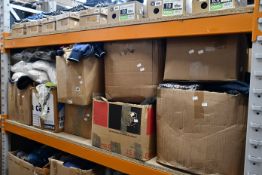 Eight boxes of assorted clothing and related items.