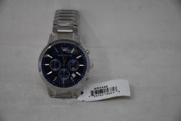 A men's as new Emporio Armani AR2448 stainless steel blue dial chronograph watch (No box).