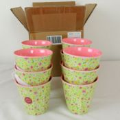 Twelve boxed as new Rice melamine cups Easter flower print in green