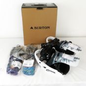 A boxed as new Burton Snow Board binding, womens, medium, and a bagged as new Knee medium weight