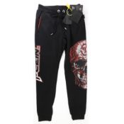 A boxed as new Phillip Plein Jogging trousers, red / silver skull in black, size L, RRP £265