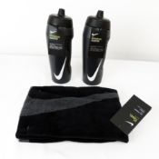 A bagged as new Nike Towel in Black and two Nike Hyperfuel squeeze 24oz in black