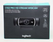 A boxed as new Logitech C922 Pro HD Stream Webcam (Tripod included) (Box sealed).