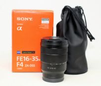 SOLD FOR PARTS: A pre-owned Sony 16-35mm f/4 Vario-Tessar T FE ZA OSS Lens (P/N: SEL1635Z//Q) (
