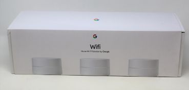 A pre-owned Google Wi-fi Whole Home System (3 x Wi-Fi Points - AC1200 Routers) (Model: A00158-UK).