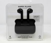 A boxed as new pair of Happy Plugs Air 1 Plus In-Ear True Wireless Headphones in Black (Box