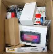 COLLECTION ONLY: A box of assorted as new and pre-owned small electrical items and accessories (