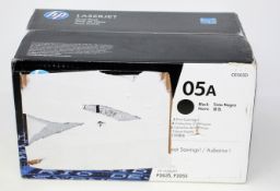 A boxed as new HP LaserJet 05A CE505D Black Toner Cartridge Dual Pack (Box sealed, damaged box).