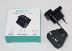 Five boxed as new ELECJET 45W USB-C PD (PPS) Power Adapters including UK, EU and US Plug fittings.