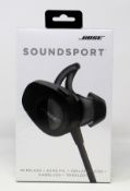 A boxed as new pair of Bose SoundSport Wireless Headphones in Black (S/N: 073135P03000491AE) (Box