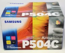 A boxed as new Samsung CLT-P504C CYMK Toner Cartridge Multipack (Box sealed, some damage to box).