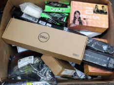 COLLECTION ONLY: A box of assorted as new and pre-owned small electrical items and accessories (