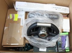 COLLECTION ONLY: A box of assorted as new and pre-owned small electrical items and accessories (