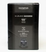 A boxed as new Olympus M.Zuiko Digital ED 30mm f/3.5 Macro Lens (For Micro Four Thirds cameras) (Box
