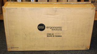 A boxed as new ESI Ergo EVOLVE3-FMS-SLV Triple Monitor Arm in Silver (Outer box opened, inner