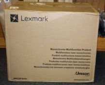 A boxed as new Lexmark MB2236adwe Multifunction A4 Mono Laser Printer (Box sealed, some damage to