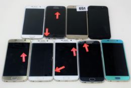 SOLD FOR PARTS: Four pre-owned Samsung Galaxy S6 32GB, a Samsung S6 64GB, a Samsung S6 Edge 64GB,