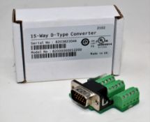 Five boxed as new Control Techniques 15-Way D-Type Converters (M/N: 82000000012200).