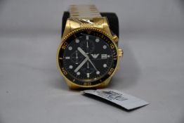A men's as new Emporio Armani AR5857 gold chronograph watch (No box included).
