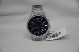 A men's as new Emporio Armani AR2448 stainless steel blue dial chronograph watch (No box).