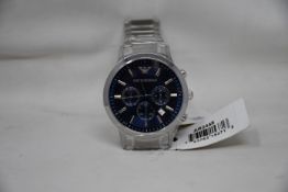 A men's as new Emporio Armani AR2448 stainless steel blue dial chronograph watch (No box).