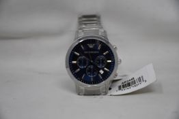 A men's as new Emporio Armani AR2448 stainless steel blue dial chronograph watch (No box).