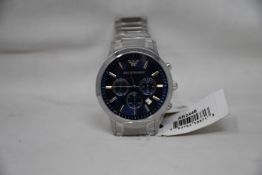 A men's as new Emporio Armani AR2448 stainless steel blue dial chronograph watch (No box).