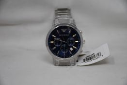 A men's as new Emporio Armani AR2448 stainless steel blue dial chronograph watch (No box).