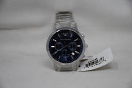 A men's as new Emporio Armani AR2448 stainless steel blue dial chronograph watch (No box).