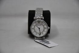 A ladies as new Emporio Armani AR1908 Gianni T-bar watch (No box included).