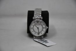 A ladies as new Emporio Armani AR1908 Gianni T-bar watch (No box included).