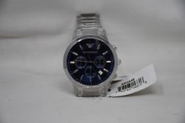 A men's as new Emporio Armani AR2448 stainless steel blue dial chronograph watch (No box).