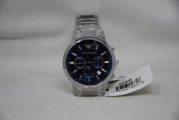 A men's as new Emporio Armani AR2448 stainless steel blue dial chronograph watch (No box).