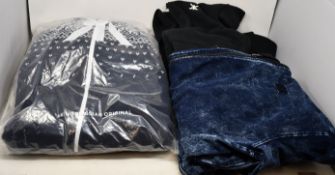 Three as new Onepiece Est 2007 jumpsuits; Denim On Denim (M - RRP £120), Original in black (XS)