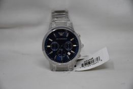 A men's as new Emporio Armani AR2448 stainless steel blue dial chronograph watch (No box).