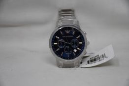 A men's as new Emporio Armani AR2448 stainless steel blue dial chronograph watch (No box).
