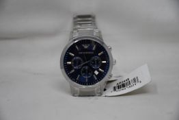A men's as new Emporio Armani AR2448 stainless steel blue dial chronograph watch (No box).